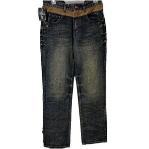 Yoyeah Blue Stone Wash Whiskered Denim Jeans Straight Leg Urban Sz 30” X 31” NEW